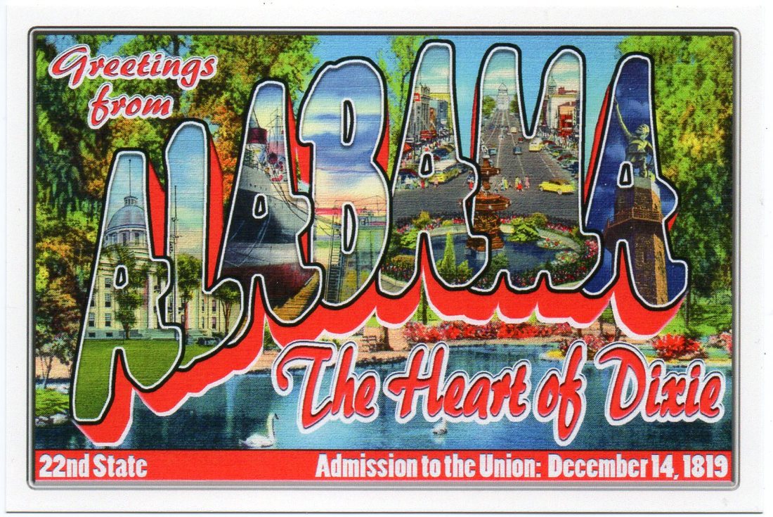 Alabama large letter postcard 22nd state