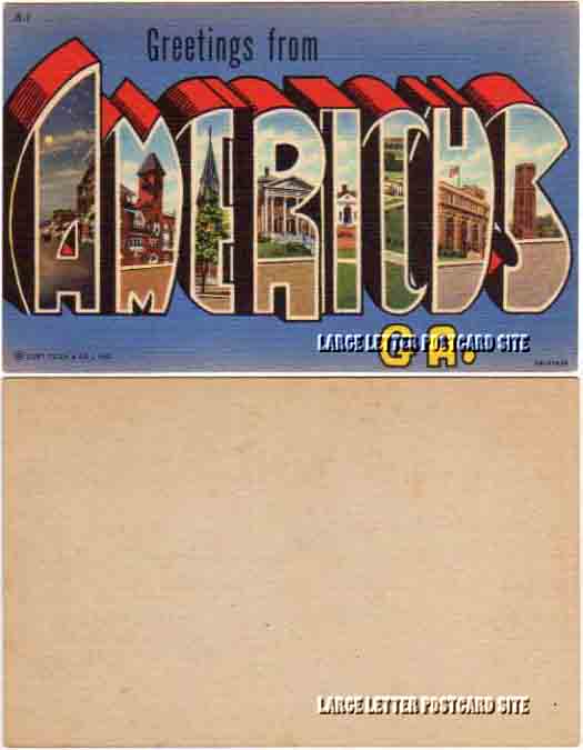 Curt Teich 3B-H1636 Americus Georgia blank back large letter postcard