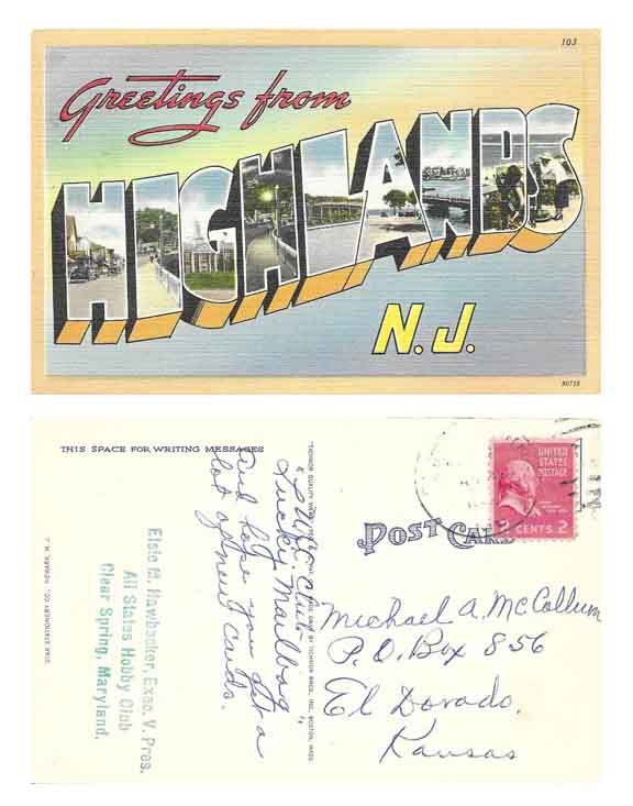 Elsie Hawbecker large letter correspondence postcard