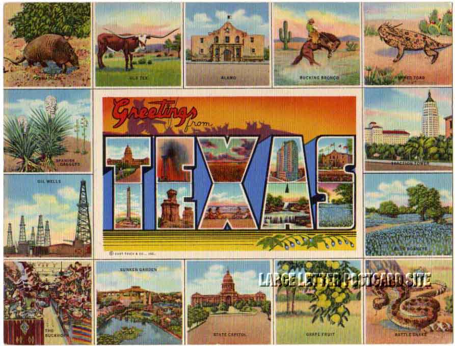 Giant Curt Teich Texas large letter postcard