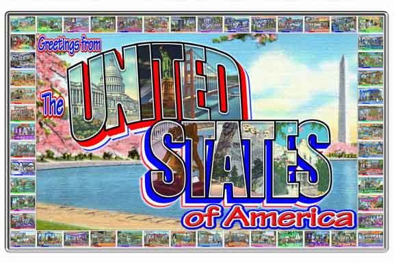 Greetings from the United States of America large letter postcard