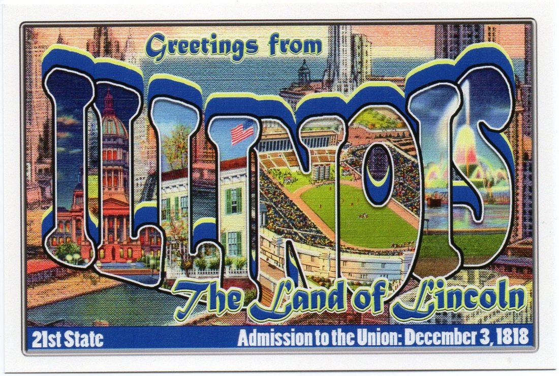 Illinois large letter postcard 21st state