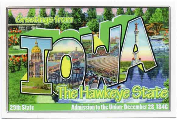 Iowa large letter postcard 29th state