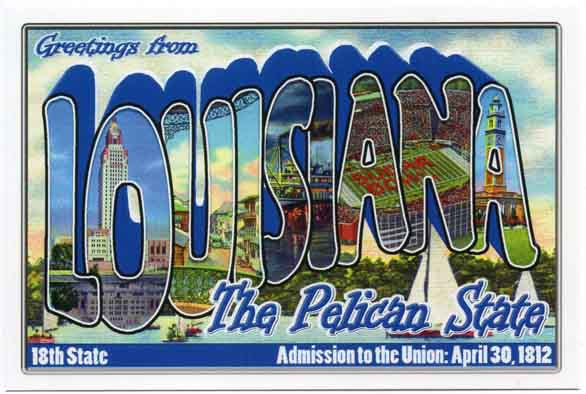 Louisiana large letter postcard 18th state