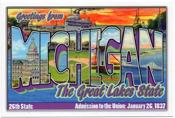 Michigan large letter postcard 26th state
