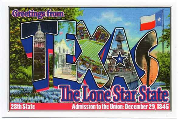 Texas large letter postcard 28th state
