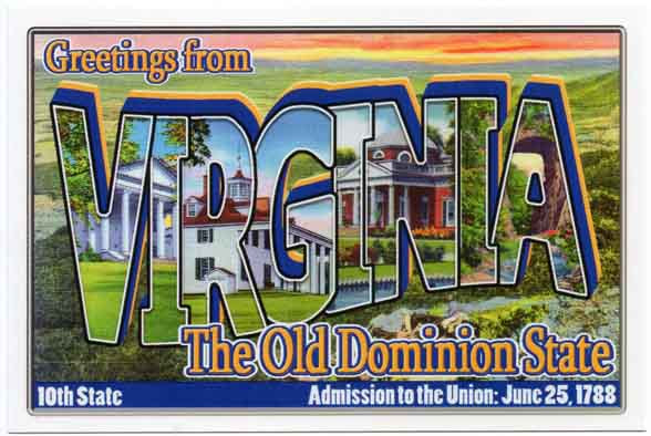 Virginia large letter postcard 10th state