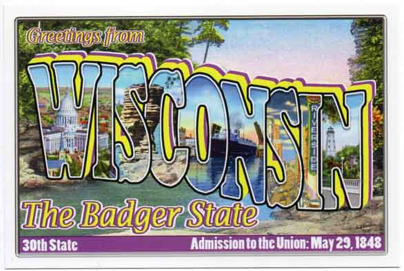 Wisconsin large letter postcard 30th state